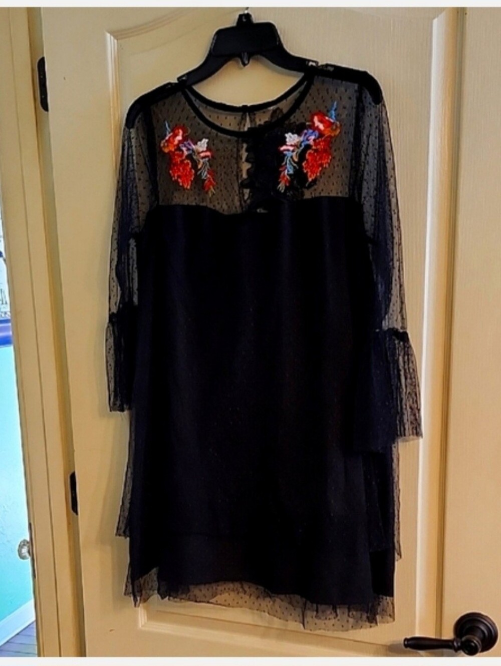 True Destiny Black Floral Embroidered Mesh Overlay Dress